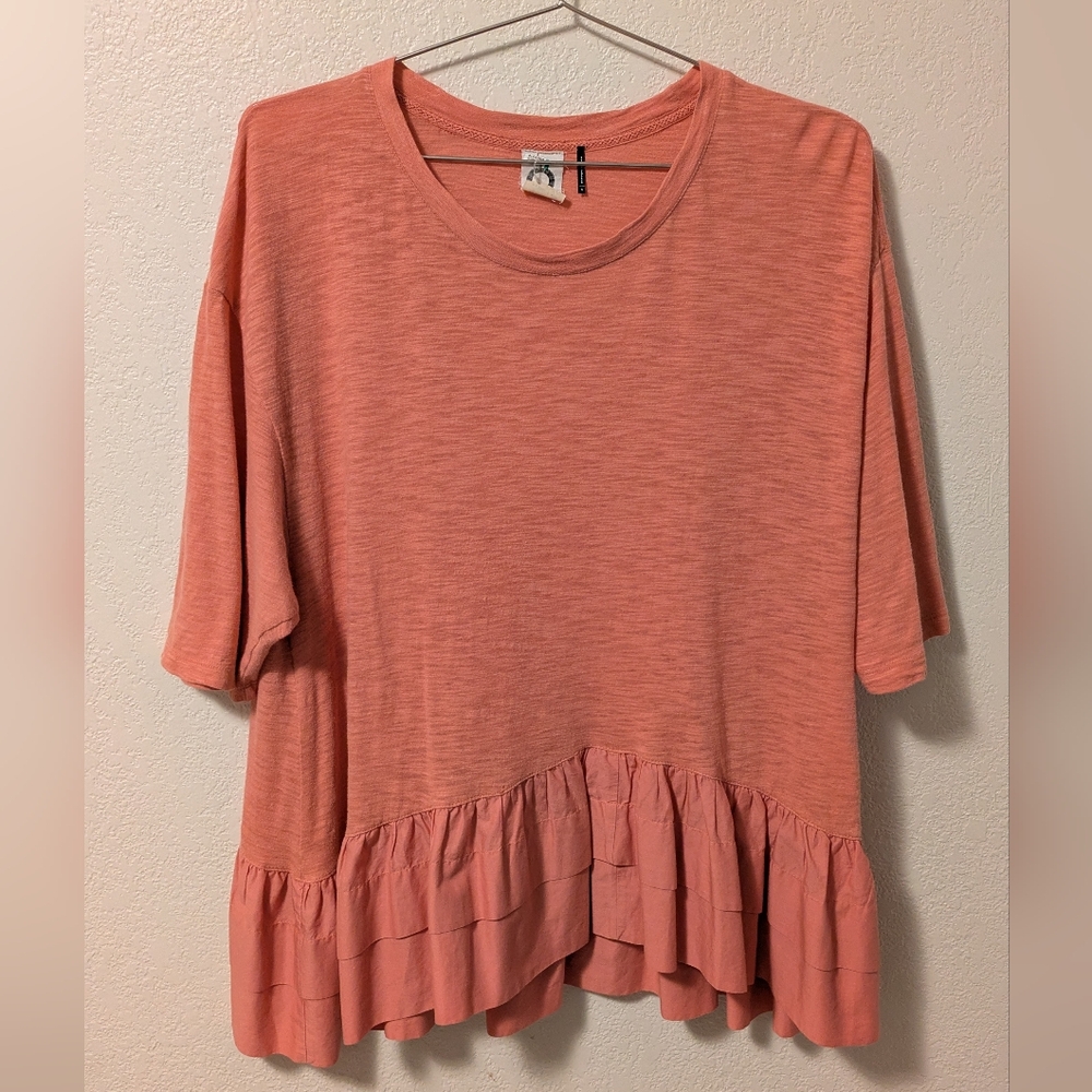 Akemi+Kin Anthropologie Coral Ruffle Hem Top